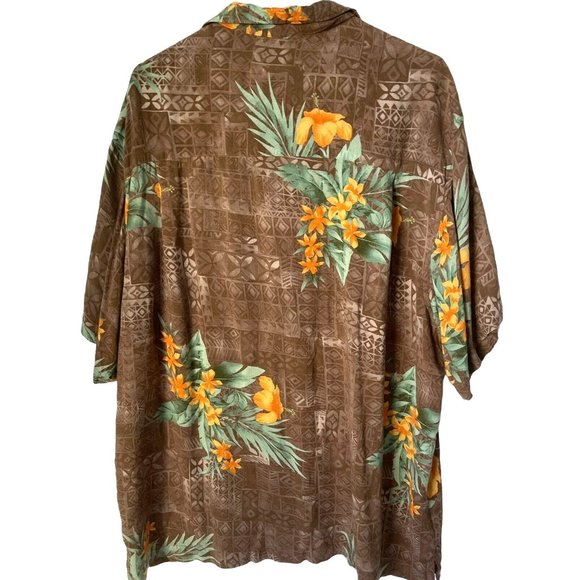 Men's Hawaiian Shirt XL Caribbean Joe Island Supply Co Aloha Floral Tan Orange - Picture 2 of 5